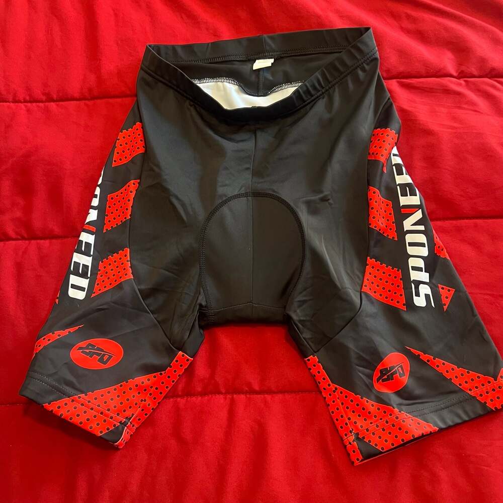 Sponeed Men's Cycling Shorts Padded Bicycle Riding Pants Black & Red US LARGE